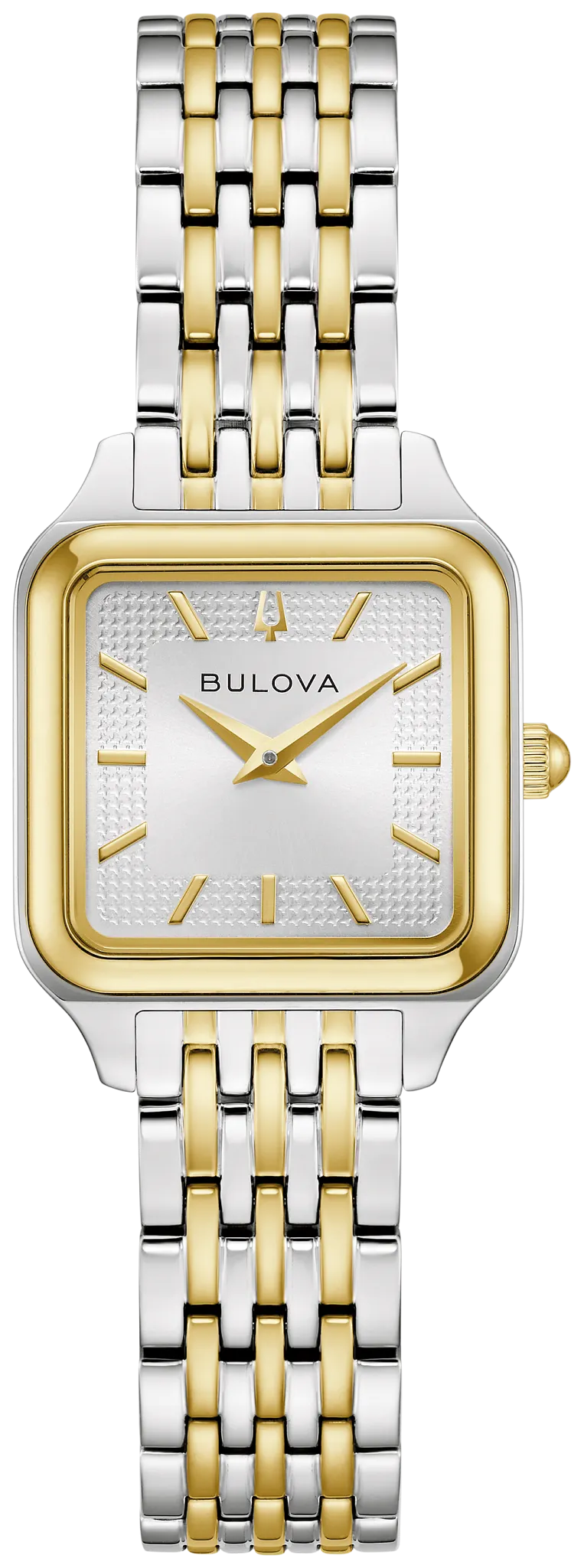 Bulova Sutton 98L330 two-tone watch with a silver dial and bracelet